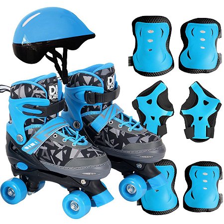 Patins Roller Ajustável Infantil 4 Rodas Freio Kit Proteção
