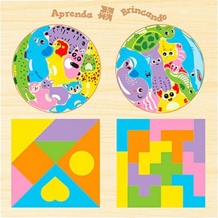 Brinquedo Quebra-Cabeça 4 em 1 Educativo Animais e Frutas