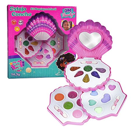 Kit Maquiagem Infantil Estojo Concha Sombras Brilho Labial