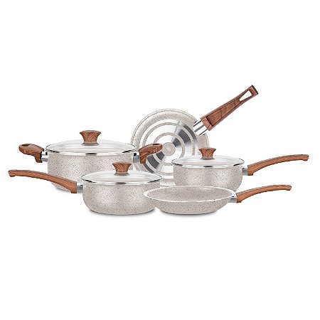 Jogo De Panelas Antiaderente Cerâmica Tampa De Vidro 5 Peças