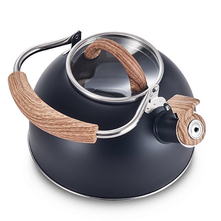 Chaleira De Inox 2 Litros Com Apito Indução Gás Tampa Vidro