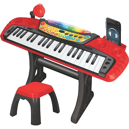 Teclado Musical Infantil 37 Teclas Ritmos Microfone E Banco