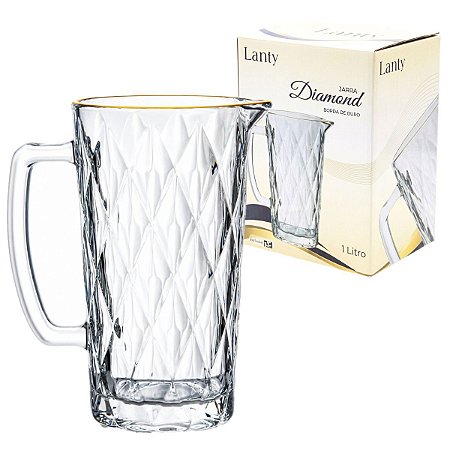 Jarra de Vidro Diamond Borda de Ouro 1 Litro – Lanty