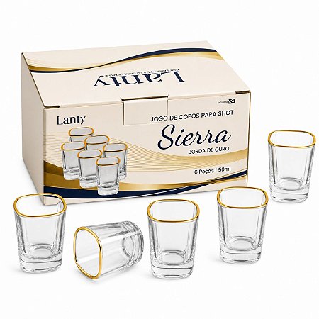 Kit Jogo de Copos para Shot Dose Borda de Ouro 6 Peças 50 ml