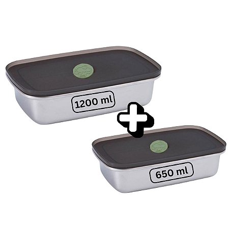 Kit 2 Potes Multiuso Vedação Tampa Hermética Inox 1200 650ml