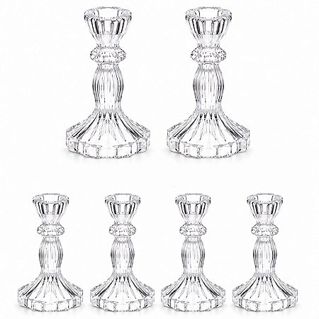 Kit Castiçal de Vidro Porta Vela Enfeite Minimalista 16 cm