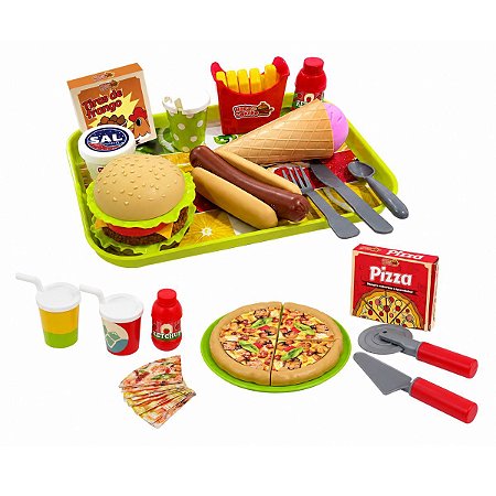 Brinquedo Hora do Lanche Pizza Bandeja Acessórios Comidinha