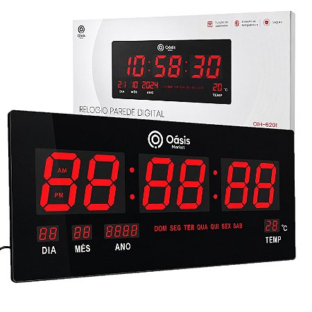 Relógio Parede Digital LED Grande Data Temperatura Bivolt