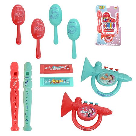 Kit 5 Brinquedos Instrumentos Musicais Infantil Educativo