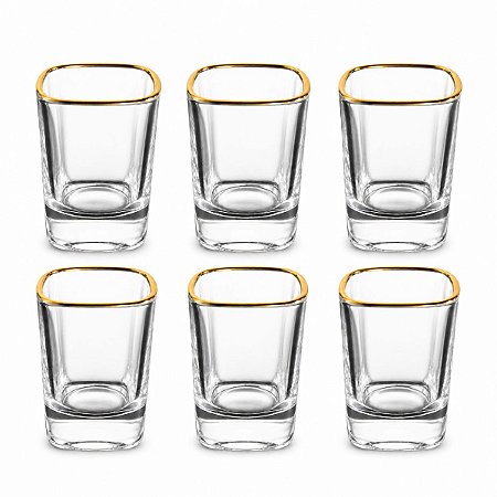 Kit Jogo de Copos para Shot Dose Borda de Ouro 6 Peças 50 ml