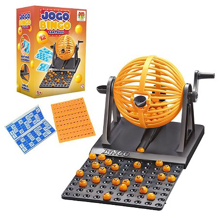 Jogo Bingo 12 Cartelas 90 Bolinhas Numeradas Globo Giratório