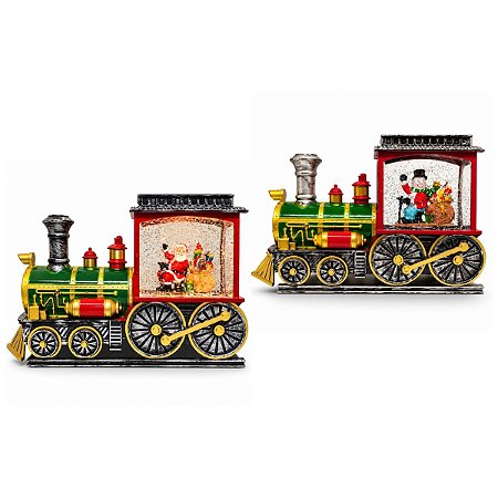 Trem Natalino Locomotiva Iluminação LED Decoração Efeito de Neve