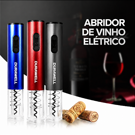 Kit Abridor De Garrafas Elétrico Automático Vinhos Cortador Aerador E Bomba Prata Azul Vermelho