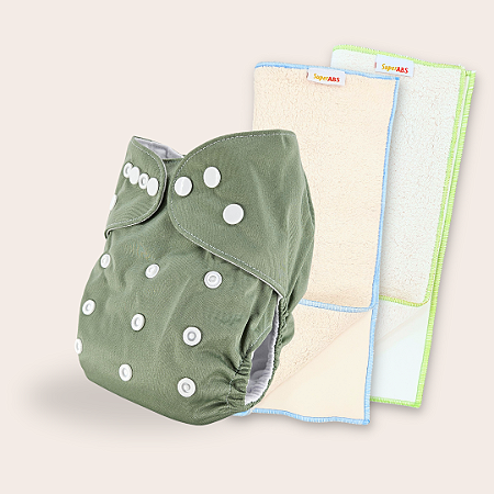 Kit fralda Ecológica Oliva com 2 absorventes SuperABS de 4 e 6 camadas