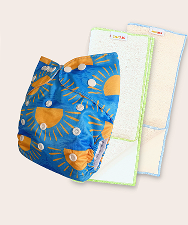 Kit fralda Ecológica Sol e Mar+ 2 absorventes toalha 4 camada e 6 camada