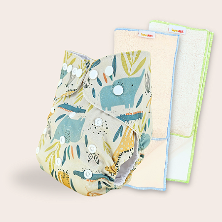 Kit fralda Ecológica Savana com 2 absorventes SuperABS de 4 e 6 camadas