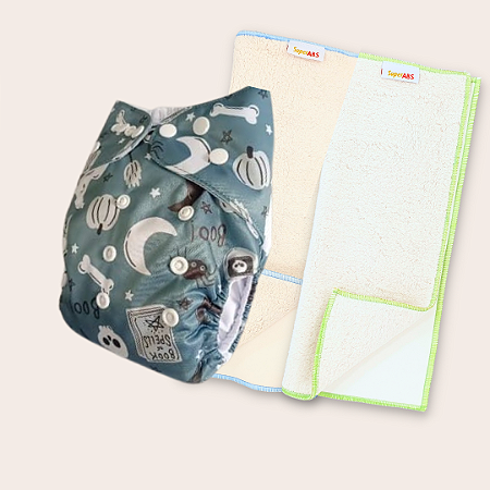 Kit Fralda Ecológica Halloween com 2 absorventes melton com toque seco de 4 e 6 camadas
