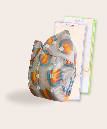 Kit fralda Ecológica Arco-Iris Retro com 2 absorventes Toalha melton com toque seco de 4 e 6 camadas