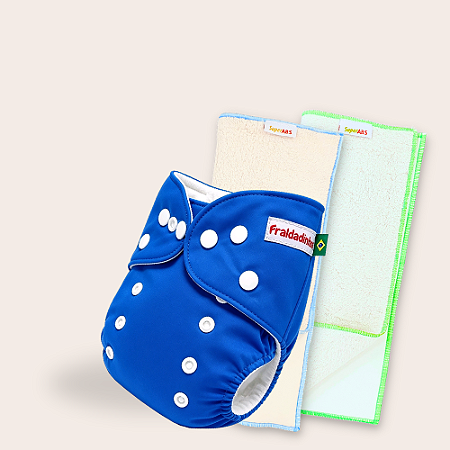 Kit fralda Ecológica Fraldadinho Azul com 2 absorventes toalha melton com toque seco de 4 e 6 camadas