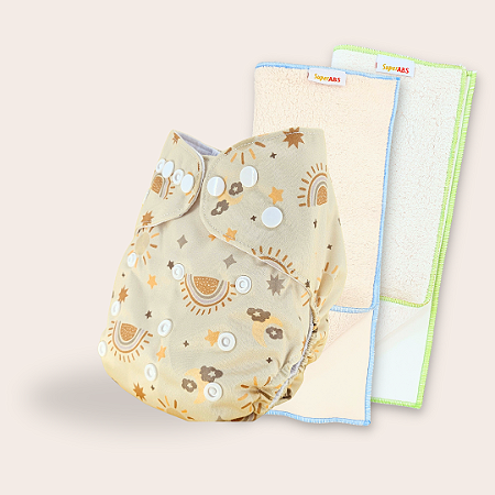 Kit fralda Ecológica Arco-íris com 2 absorventes SuperABS de 4 e 6 camadas