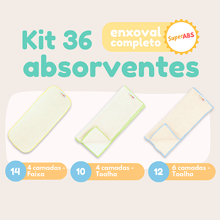 Kit com 36 absorventes para fralda ecológica - Enxoval Completo - SuperABS Reciclato