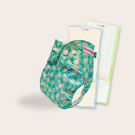 Kit fralda Ecológica Fraldadinhos Margarida com 2 absorventes Toalha de 4 e 6 camadas