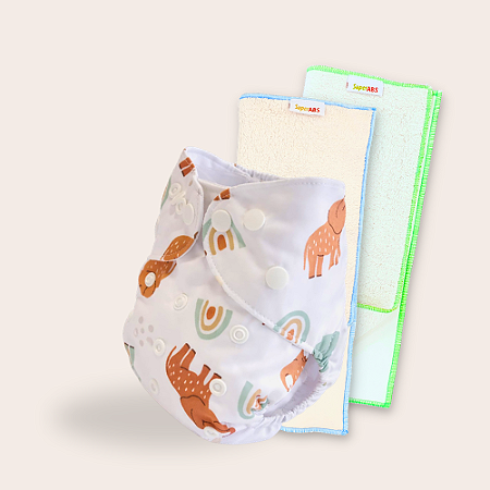 Kit fralda Ecológica Elefantes com 2 absorventes Toalha de 4 e 6 camadas Unifloc