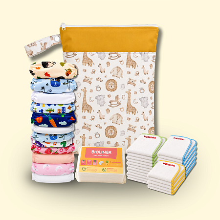 Kit Rotina Completa | 12 Fraldinhas + 18 Absorventes + 50 Bioliners + Bolsa Impermeável