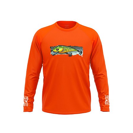 Camisa Casual Isca Laranja Play Pesca by Kid Ocelos com Proteção Uv50+