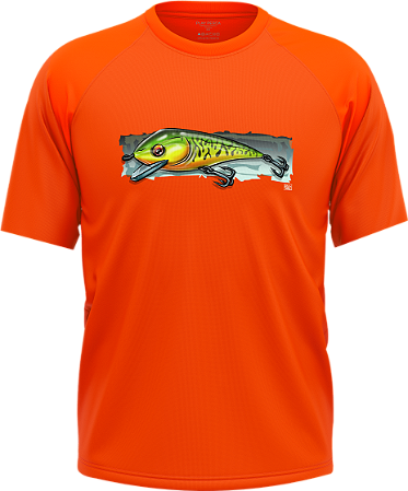 Camisa Casual Isca Laranja Play Pesca by Kid Ocelos Manga Curta com Proteção Uv50+