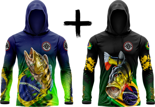 Kit 2 camisas de pesca com capuz Tucunaré BR 01 + BR 02 - com proteção UV50+ Play Pesca