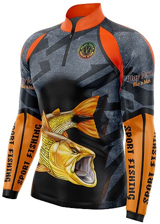 Camisa para pesca - Play Pesca - Dourado laranja - Com proteção UV50