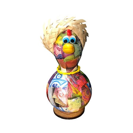 Galinha Caipira de Cabaça Artesanal - Chapéu Palha - 10 a 12 cm