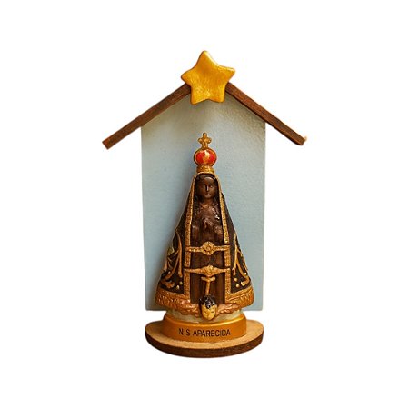 Imagem Nossa Senhora Aparecida em Resina Oratório Artesanal MDF - 12cm