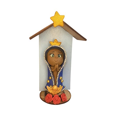 Imagem Nossa Senhora Aparecida em Biscuit no Oratório MDF 15 cm
