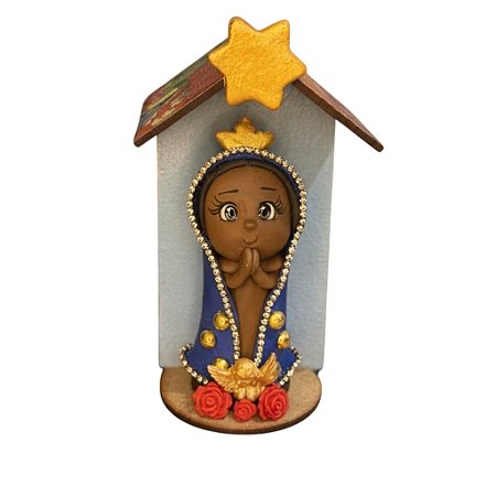 Imagem Nossa Senhora Aparecida em Biscuit com Oratório MDF - 16cm