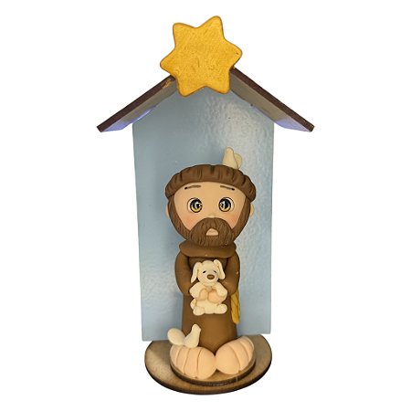 Imagem São Francisco com Cachorro em Biscuit no Oratório - 16cm