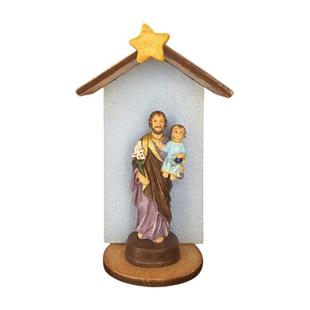 Imagem São José em Resina com Oratório MDF 12cm