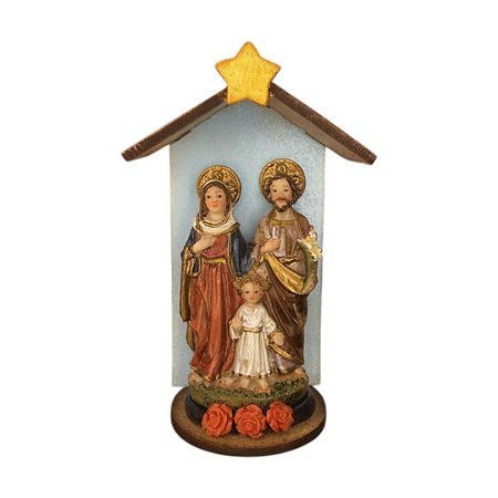 Imagem Sagrada Família em Resina no Oratório MDF 12cm
