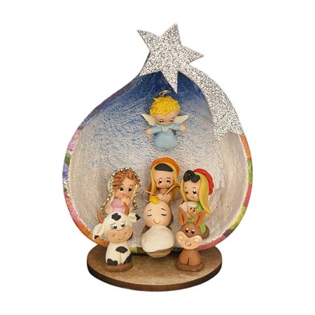 Presépio Artesanal Sagrada Família em Biscuit na Cabaça - 13cm