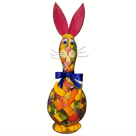 Coelho Porta Ovo de Páscoa Artesanal em Cabaça e Biscuit 46cm