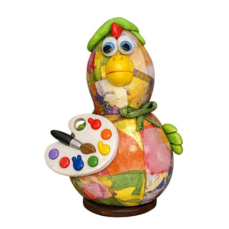 Galinha Artista Decorativa em Cabaça - 10 a 12cm