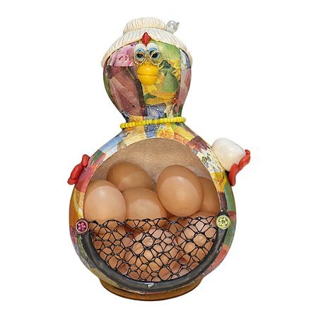 Porta Ovos Galinha de Cabaça Vovó com Óculos e Coque - 26 a 29cm