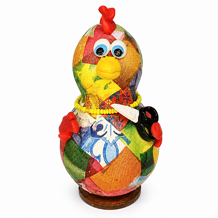 Galinha da Tesoura Decorativa em Cabaça Artesanal com Biscuit | 10 a 12 cm