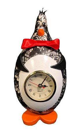 Relógio de Mesa Pinguim Artesanal Cabaça - Decoração Cozinha