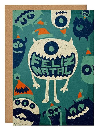 Cartão Natal monstros - azul