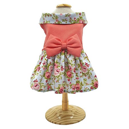 Roupa Pet para Cães Vestido Pet Floral Laço Puro Algodão Petisco
