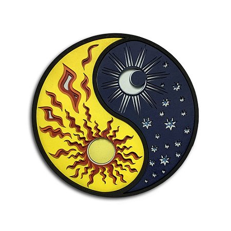Quadro Decorativo 3D Yin Yang Sol e Lua Em Madeira