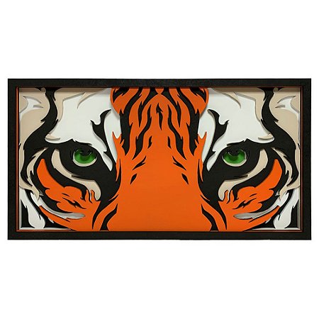 Quadro Decorativo 3D Olho Do Tigre - Eye Of The Tiger Em Madeira