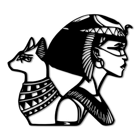Aplique de Parede Cleópatra e Gato - Rainha do Egito Em Madeira